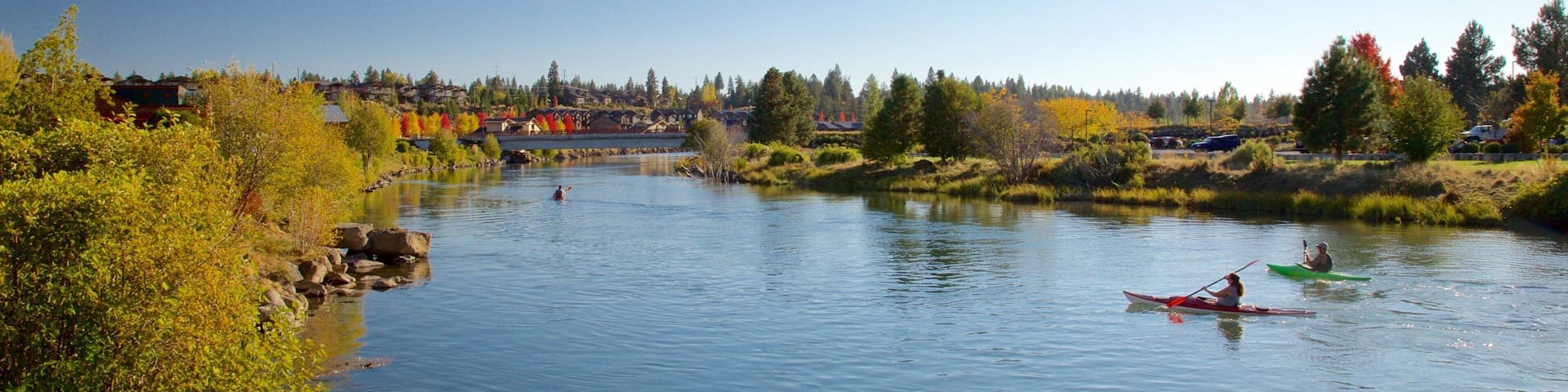 Old Mill District showing kayaking or canoeing and a river or creek
