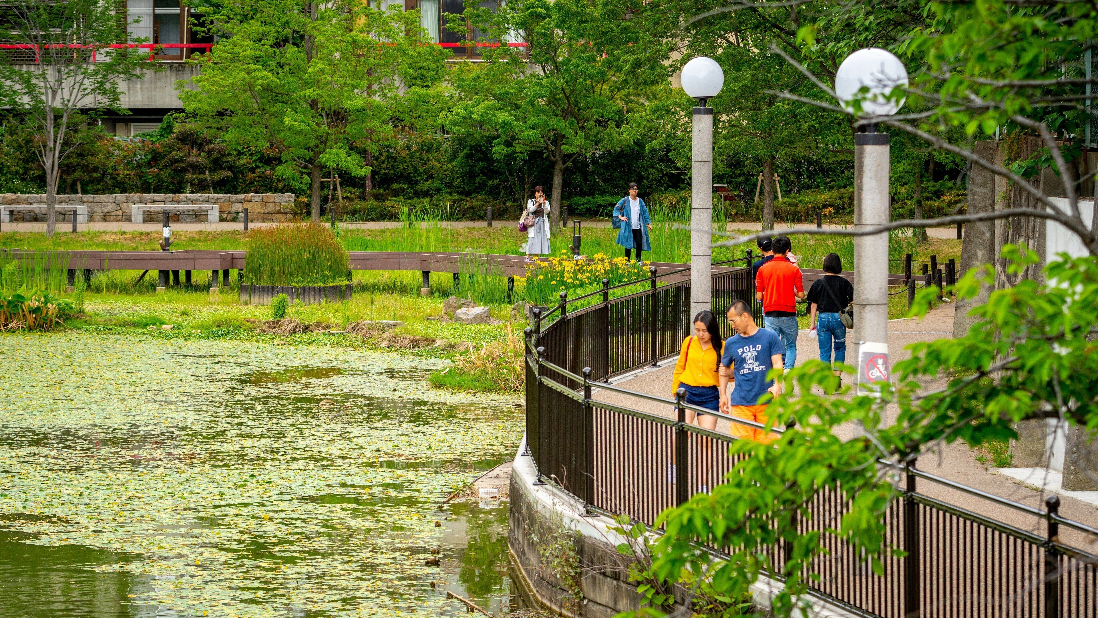 Tennoji which includes a pond as well as a couple