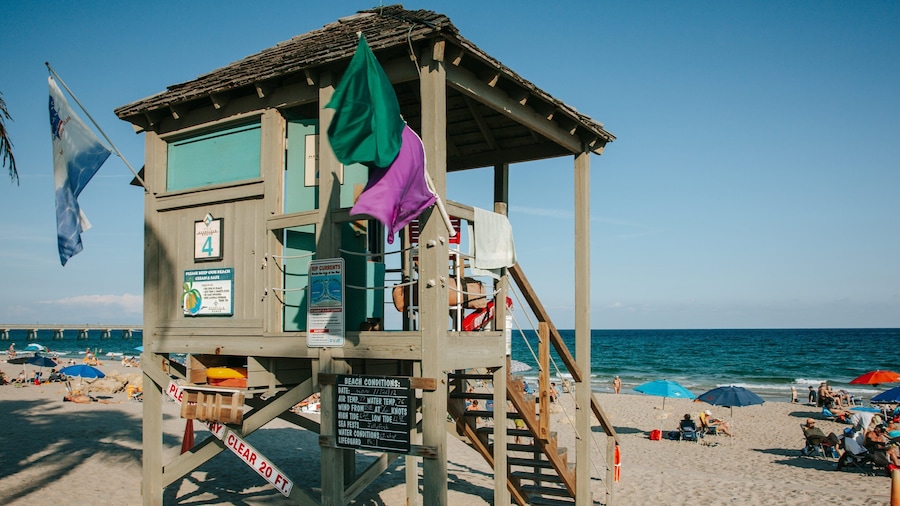 Deerfield Beach Pier which includes general coastal views and a sandy beach