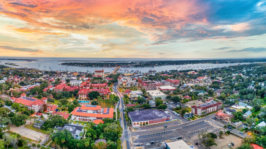 St Augustine, Florida, USA Downtown Drone Skyline Aerial Panoram