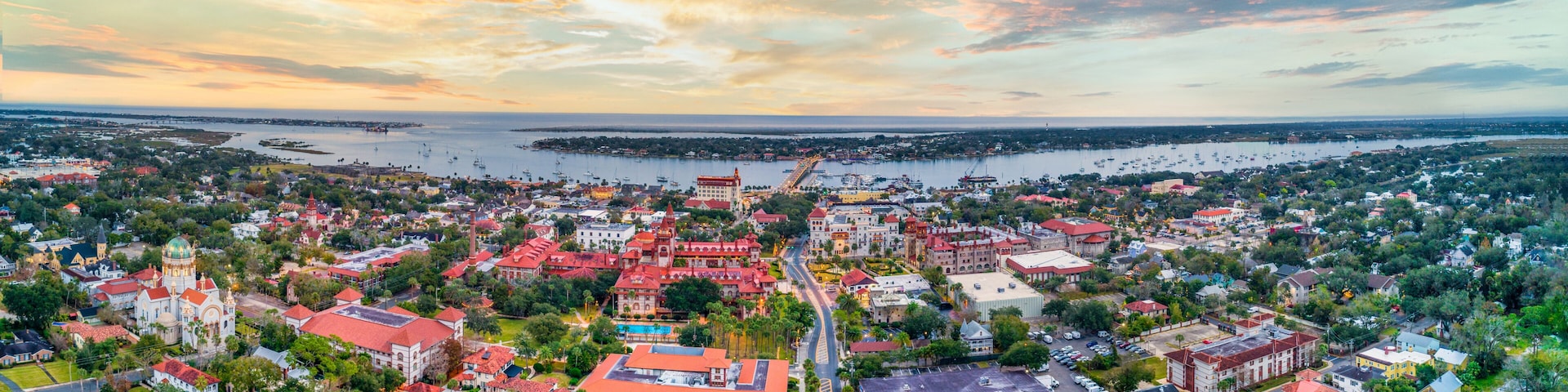 St Augustine, Florida, USA Downtown Drone Skyline Aerial Panoram