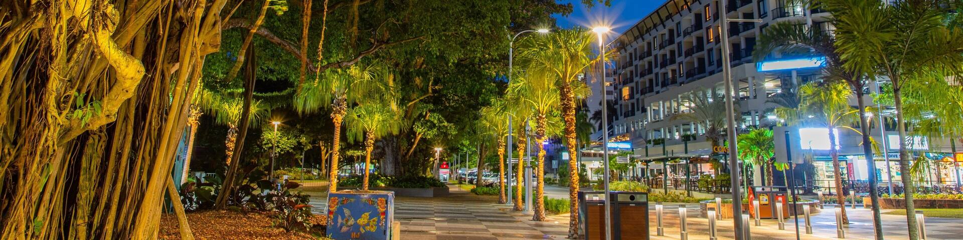 Cairns Esplanade featuring night scenes
