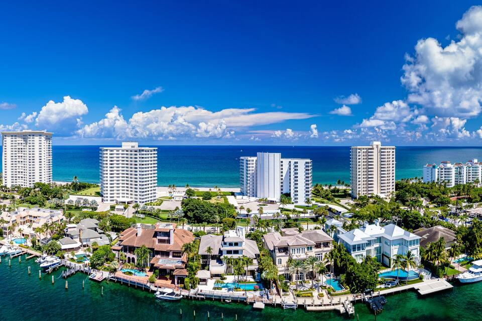 City with condominium and beach in Boca Raton, Florida