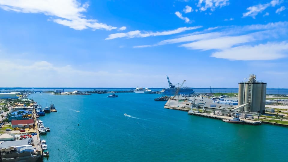 Cape Canaveral, USA. The arial view of port Canaveral from cruise ship