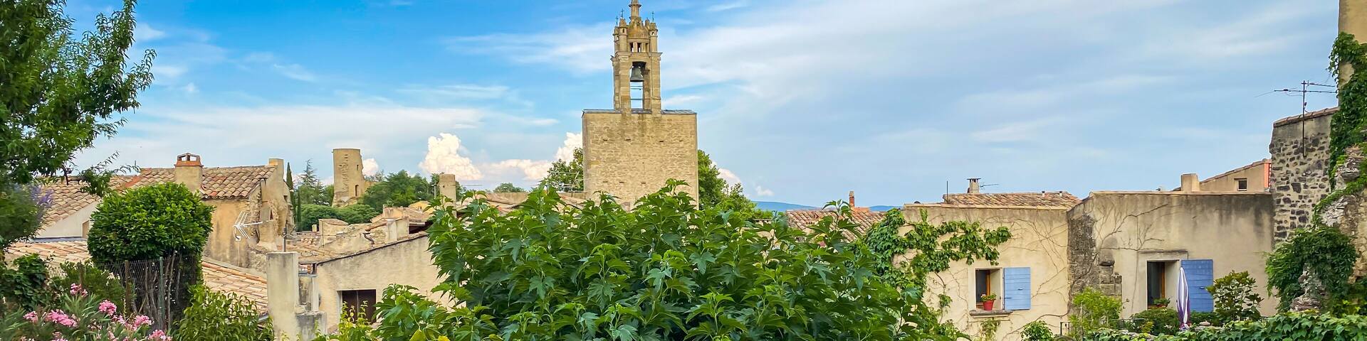 Clock tower of the village of Cucuron in the Luberon valley in Provence, France
