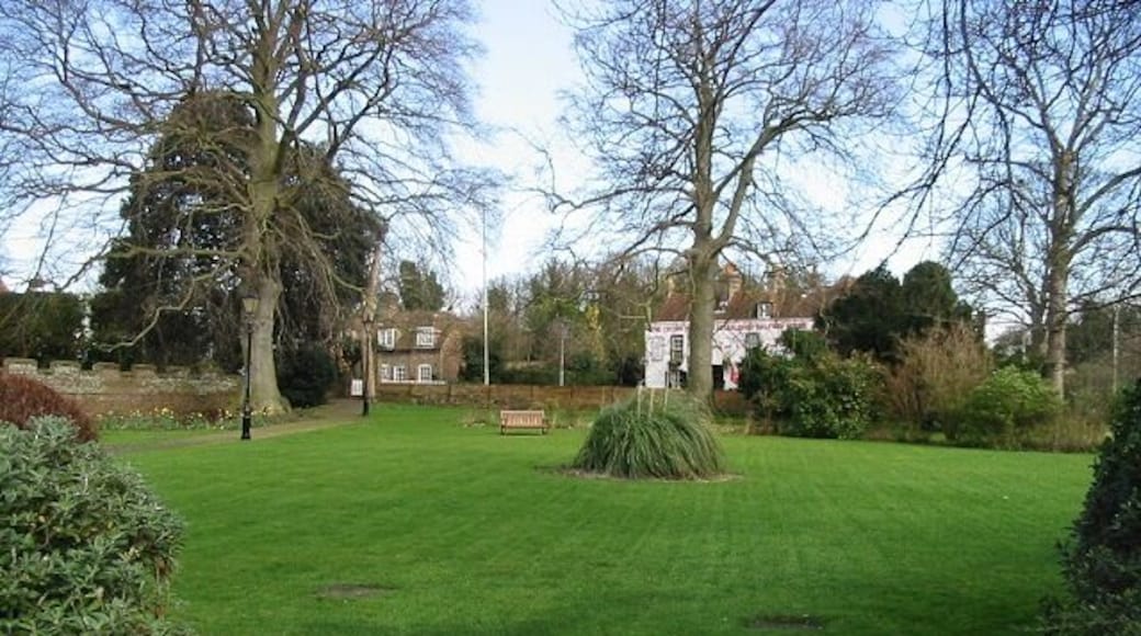 Gardens of Sarre Court The Crown Inn in background.