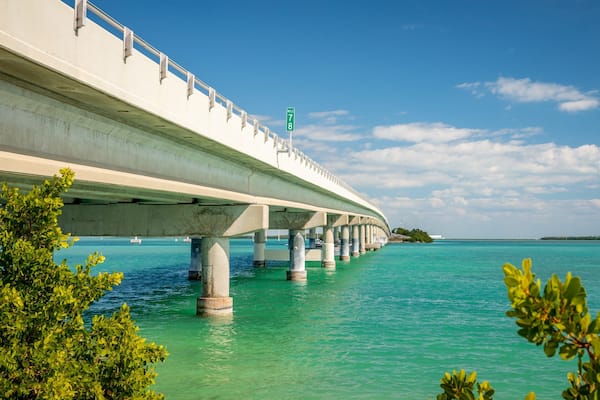 Seven Mile Bridge showing general coastal views and a bridge