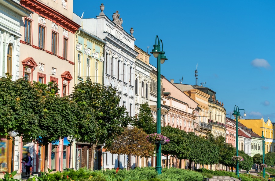 Traditional buildings in the old town of Presov, Slovakia