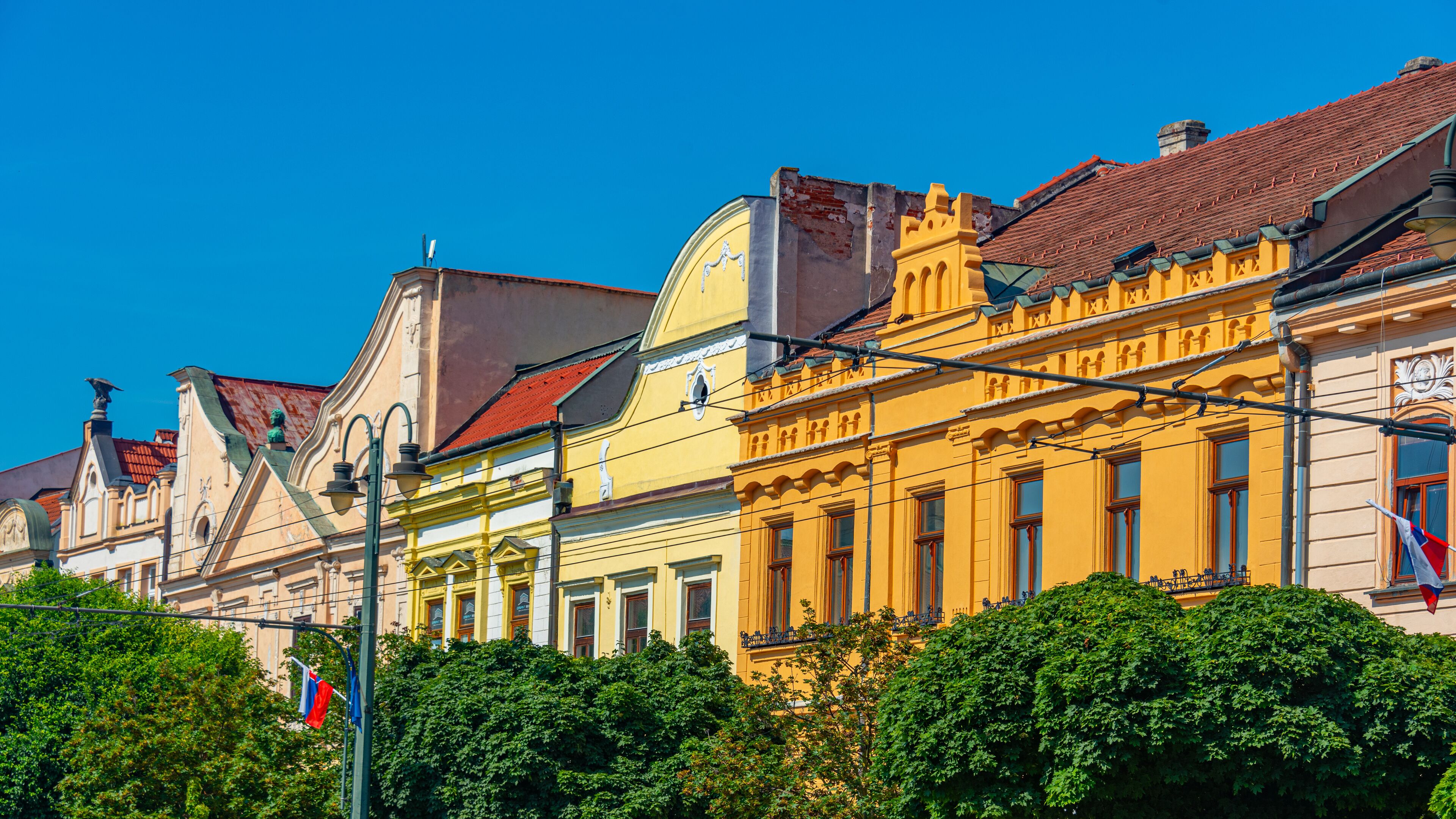 Colourful houses on the main square in Presov, Slovakia