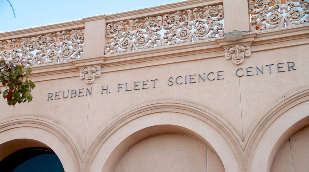 Fleet Science Center featuring signage and heritage elements