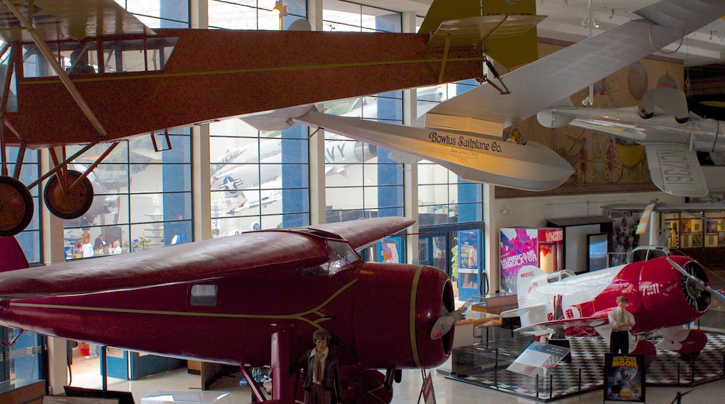 San Diego Air and Space Museum featuring interior views, aircraft and a city