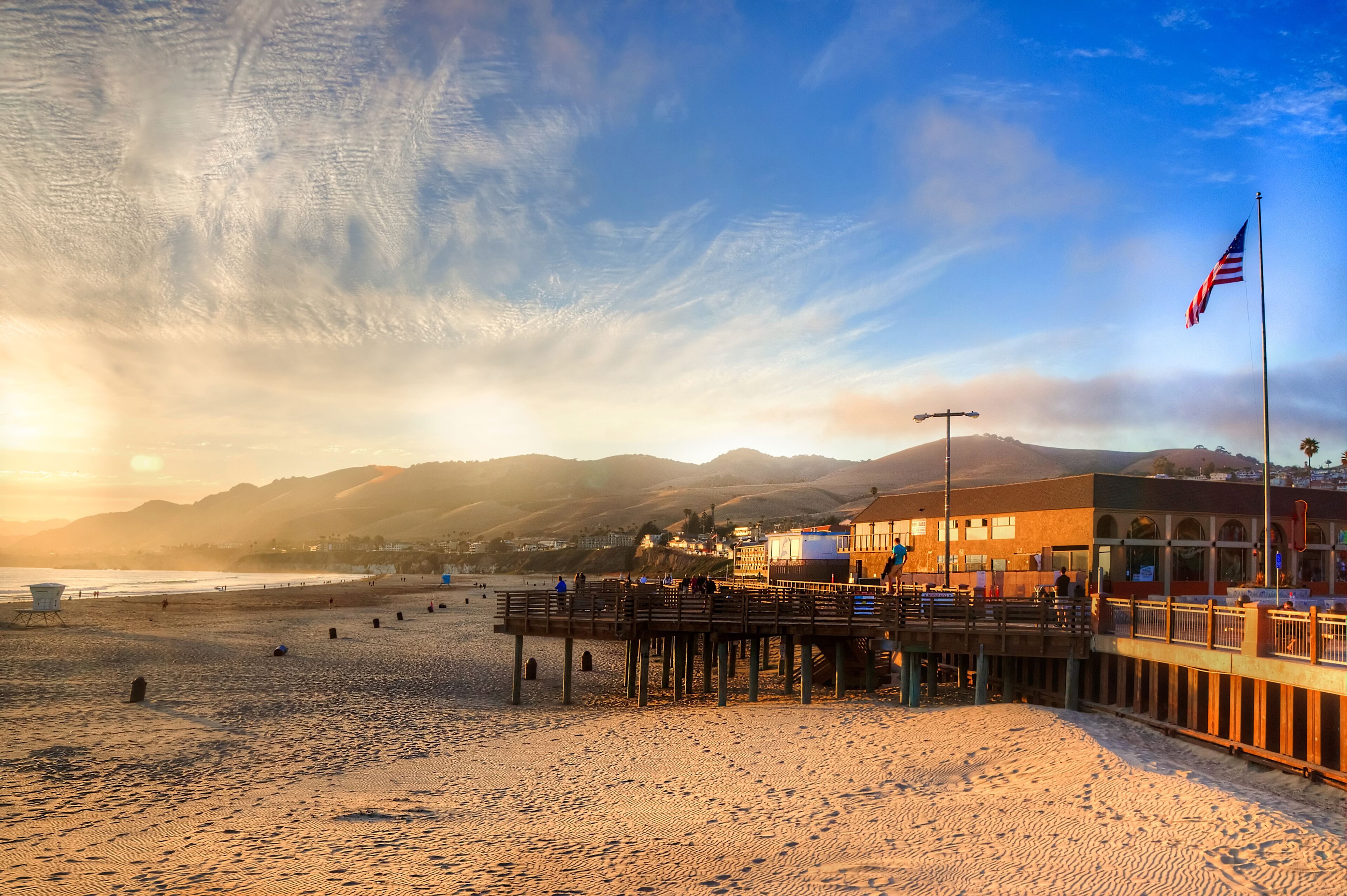sun setting on Pismo beach pier
