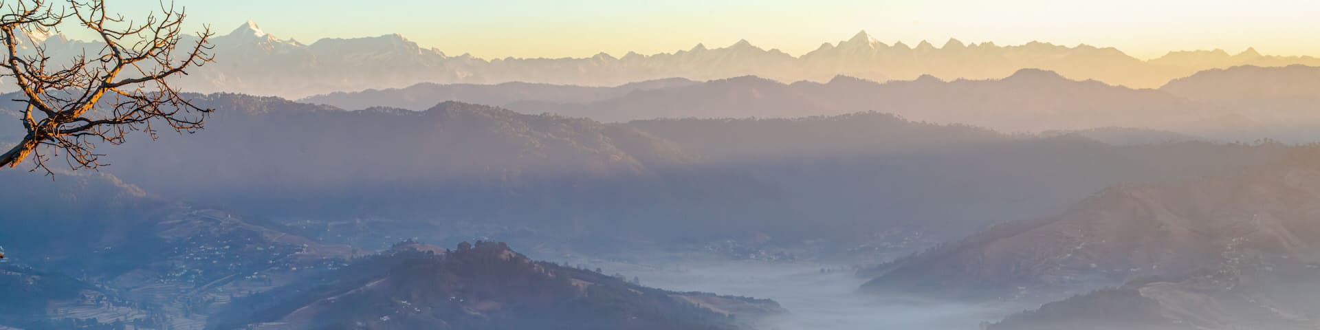 Misty morning in the Valley of Himalayan landscapes in Ranikhet and Almora, Uttarakhand, India