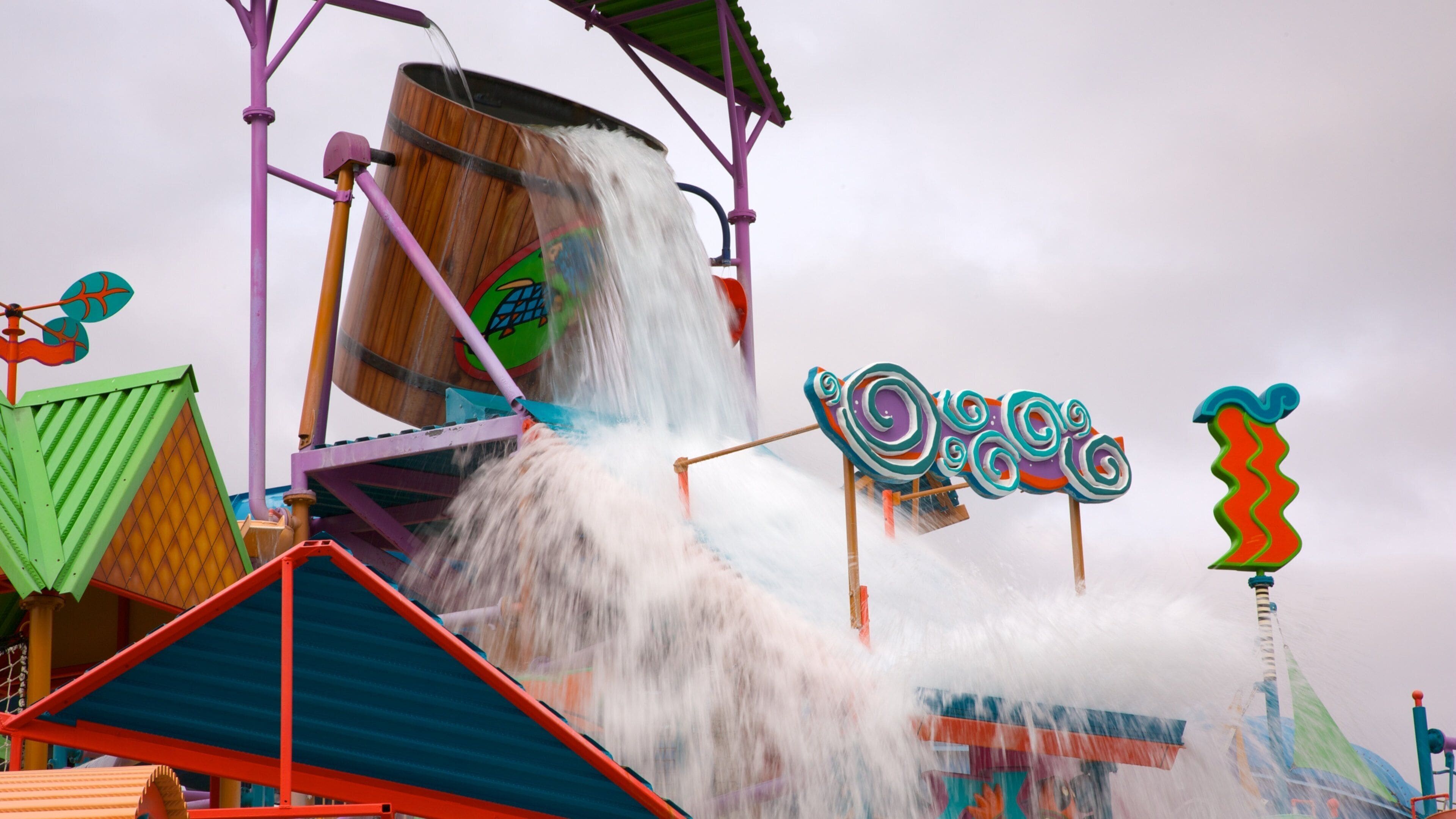 Water attractions and colorful play structures at Aquatica in Orlando, Florida for family fun