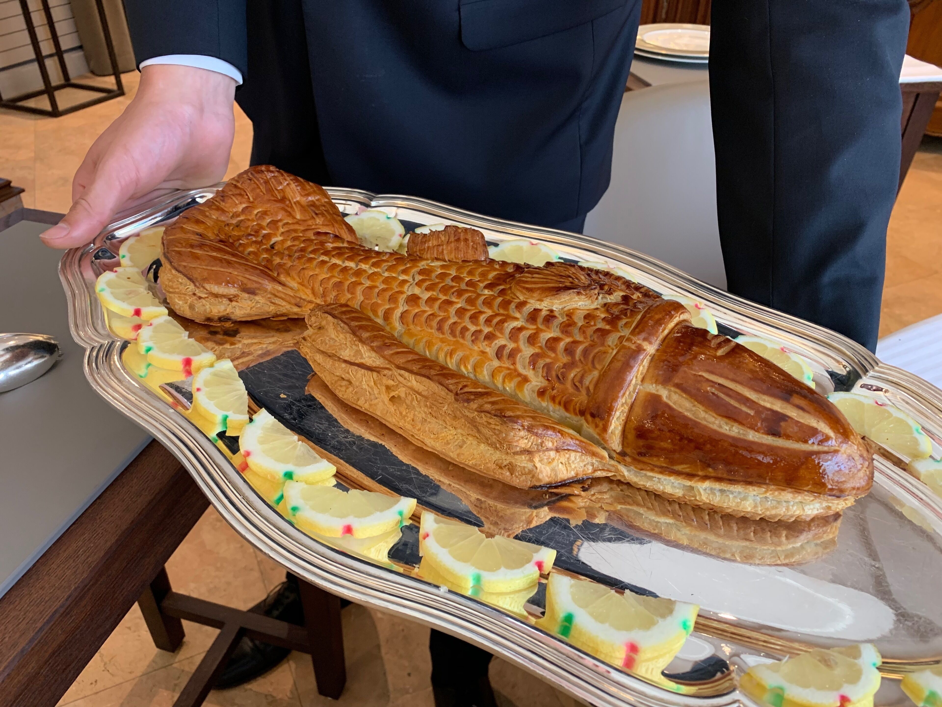 Iconic fish dish of the legendary chef Paul Bocuse.  Served for two, you’ll get an entire sea bass stuffed with scallops mousse and baked inside a decorative puff pastry.  Don’t worry - even as great as this looks, it tastes even better!