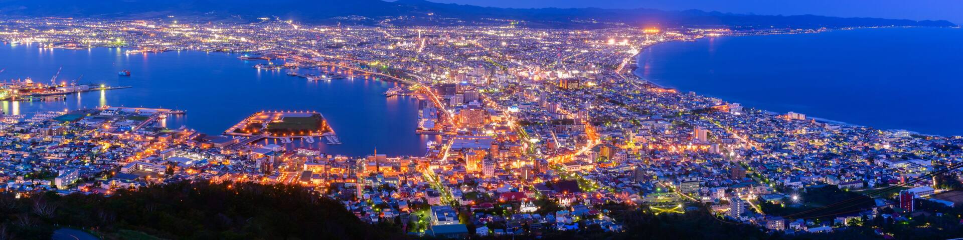 Panorama of Hakodate City view from Mountain Hakodate