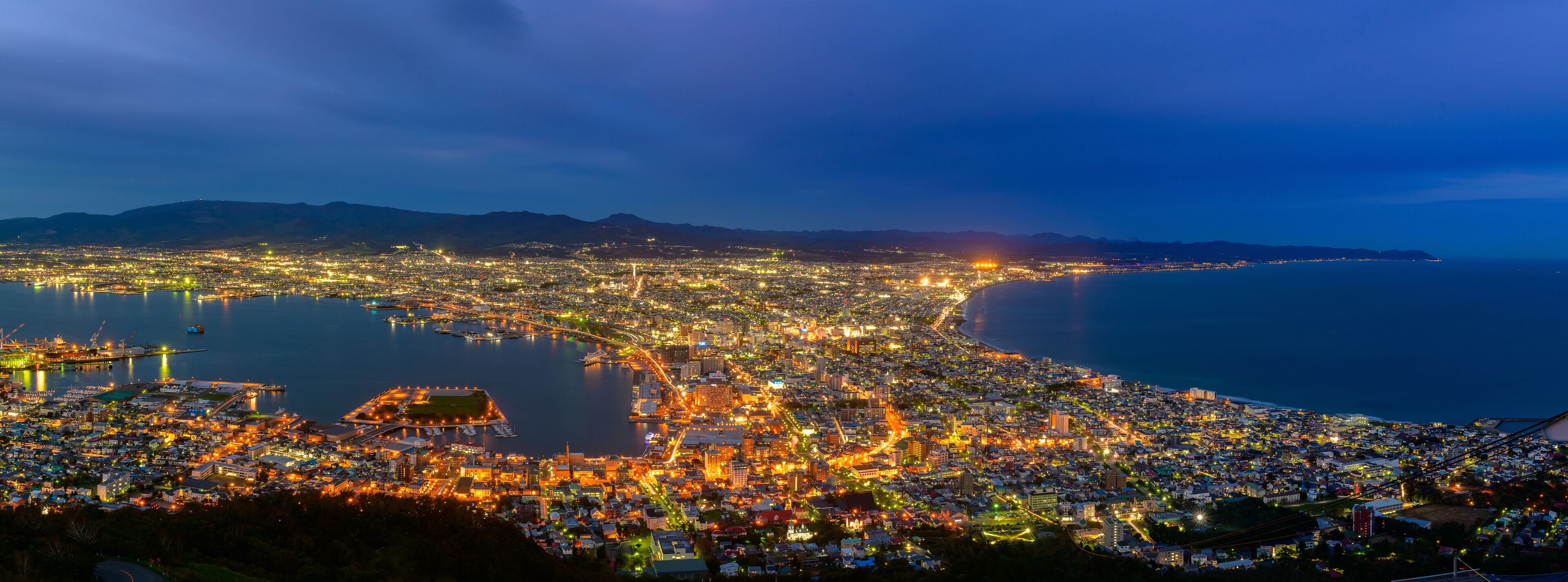 Panorama of Hakodate City view from Mountain Hakodate