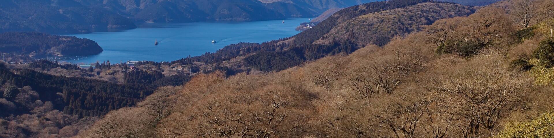 Mountain Fuji and lake ashi in autumn season