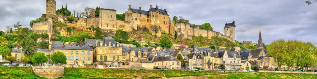 Chinon castle above the Vienne river in France