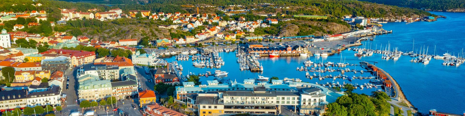 Sunset view of Swedish town Strömstad