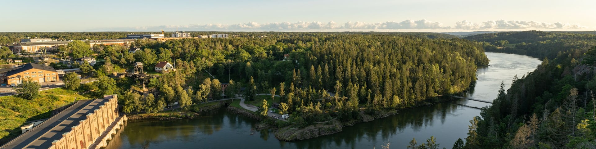 Panoramic view over Gota alv river from Kopparklinten view point in Trollhattan, Sweden.