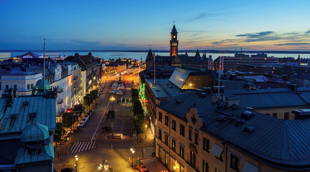 Aerial view of the beautiful city - Helsingborg, Sweden at night