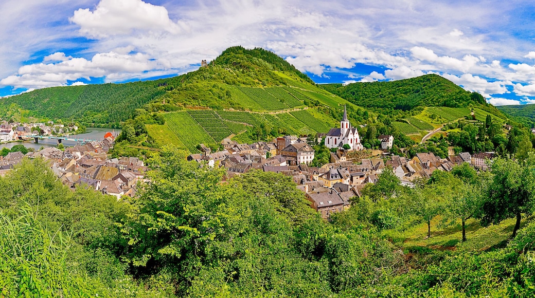 Traben-Trarbach an der Mosel mit Weinbergen und Hunsrück, Rheinland-Pfalz