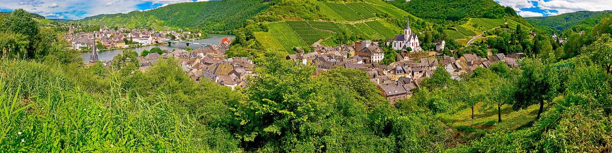 Traben-Trarbach an der Mosel mit Weinbergen und Hunsrück, Rheinland-Pfalz
