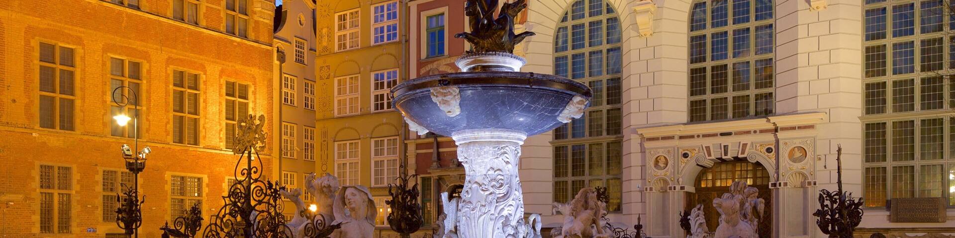 Fontaine de Neptune mettant en vedette scĂšnes de nuit et fontaine