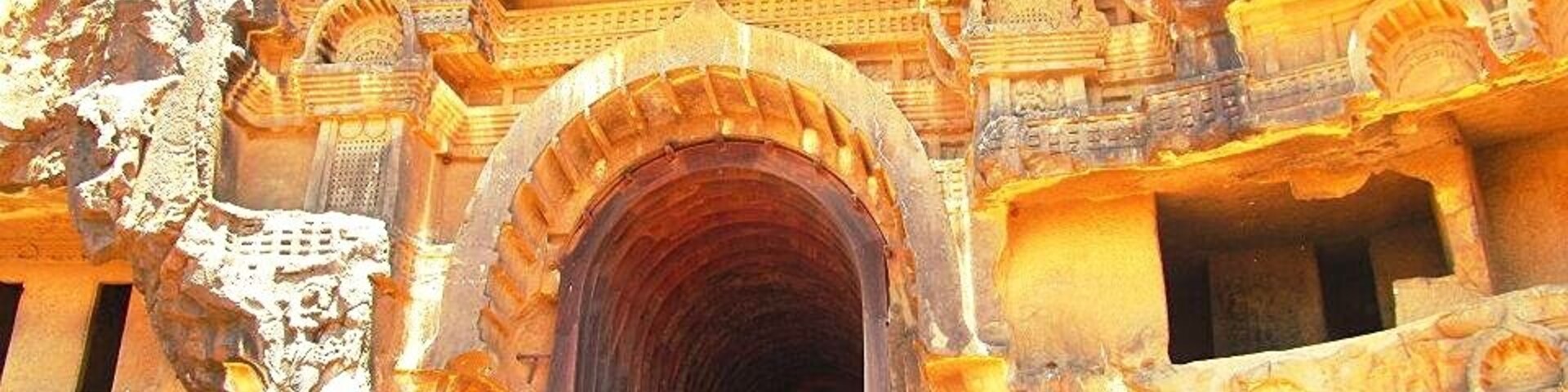 Stupa in age old rock cut Buddhist caves