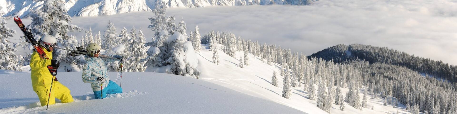 Saalbach-Hinterglemm Ski Resort featuring mist or fog, snow and snow skiing