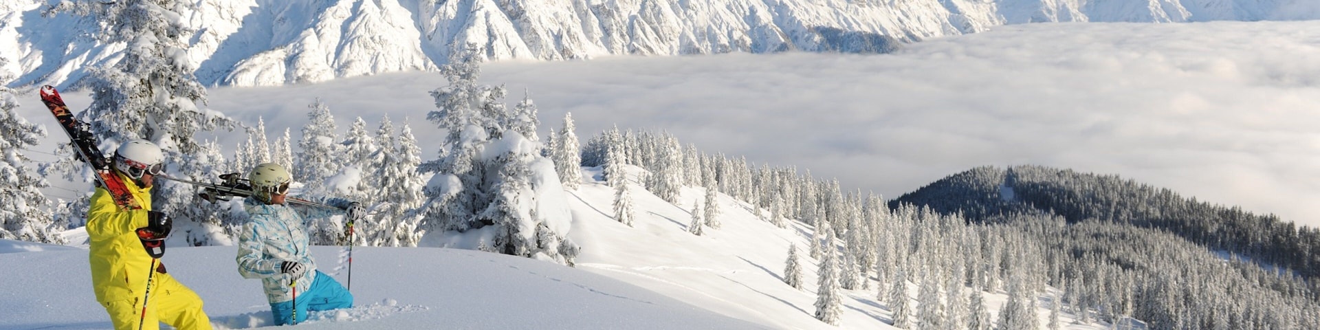 Saalbach-Hinterglemm Ski Resort featuring mist or fog, snow and snow skiing