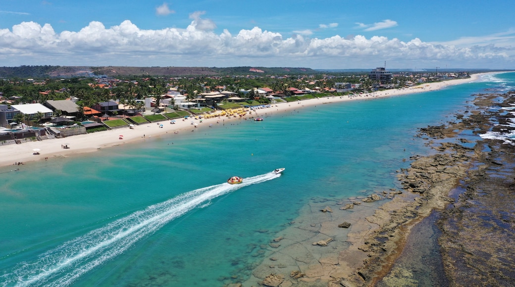 Fantastic aerial view of Barra de Sao Miguel beach on a sunny summer day in February 2026 near Maceio City. Alagoas State, Brazil