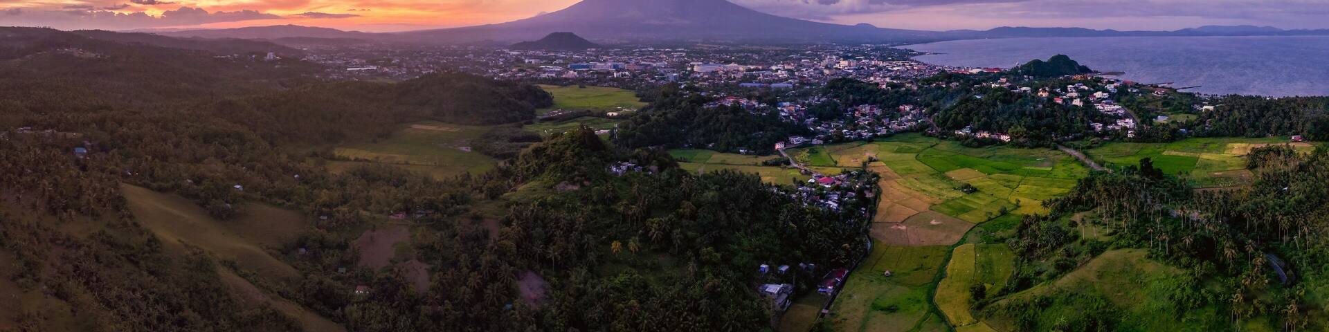 Mayon Volcano with rice flied agriculture sunset sunrise Legazpi City Albay Drone Shoot
