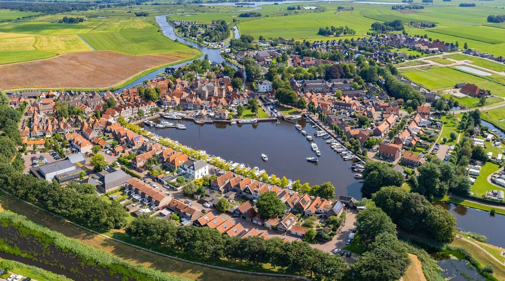 An panorama Aerial view of the old town of the city Blokzijl in the Netherlands on a sunny day in summer.
