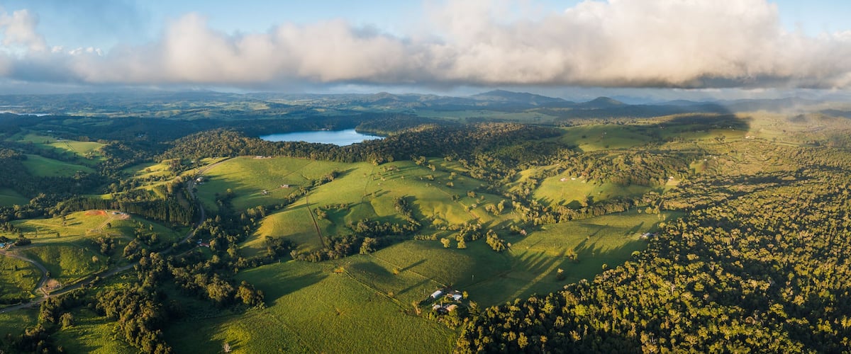 Aerial panoramic view of Atherton Tablelands, Queensland, Australia