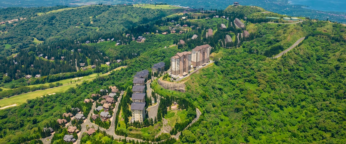 Aerial of Tagaytay Highlands, an upscale mountain resort and mixed-use development situated in Tagaytay, Cavite, Philippines.