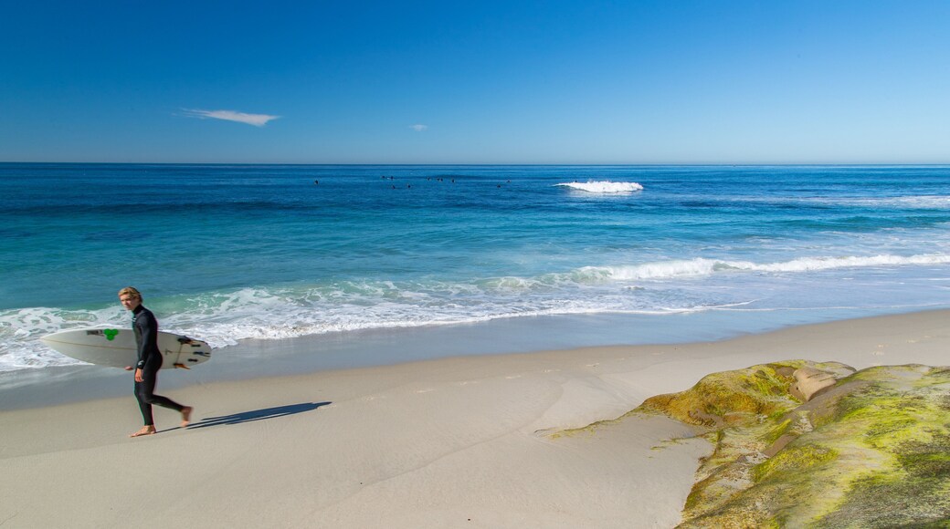 Windansea Beach featuring general coastal views, surfing and a sandy beach