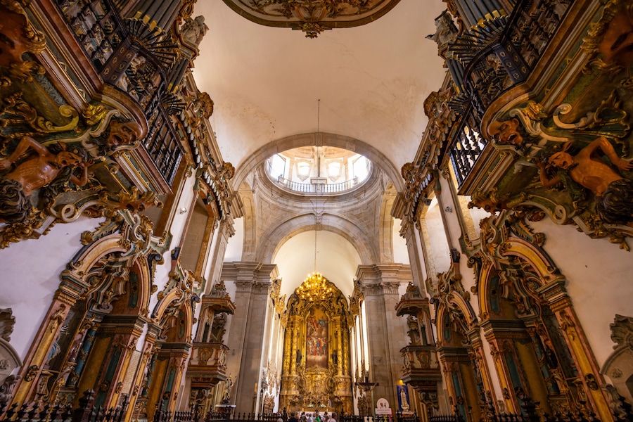 Ornate pipe organs decorating the interior of Igreja Matriz de Cabeceiras de Basto in Portugal