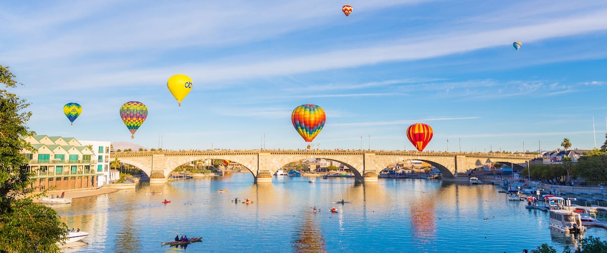 Hot Air Balloons over the London Bridge; Shutterstock ID 173708021