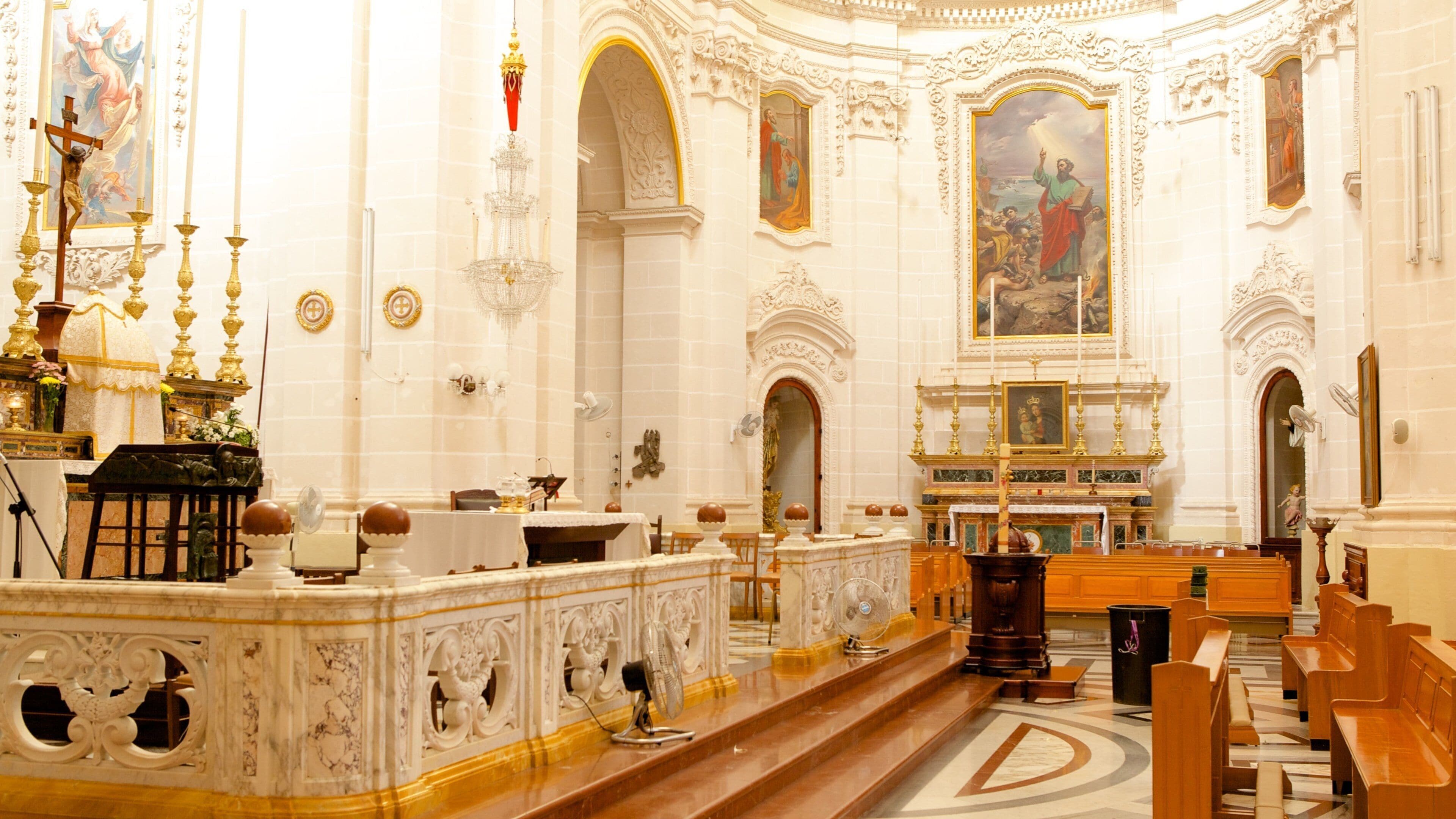 Mellieha Church showing religious elements, heritage architecture and interior views