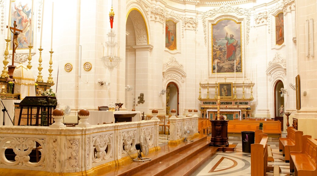 Mellieha Church showing religious elements, heritage architecture and interior views