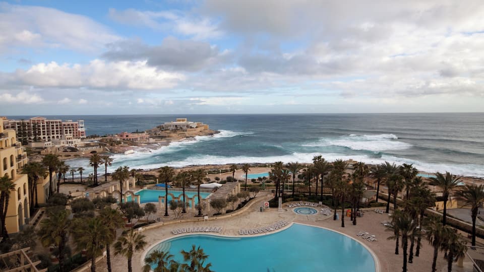 View from our bedroom balcony, Hilton Hotel St Julian Malta
