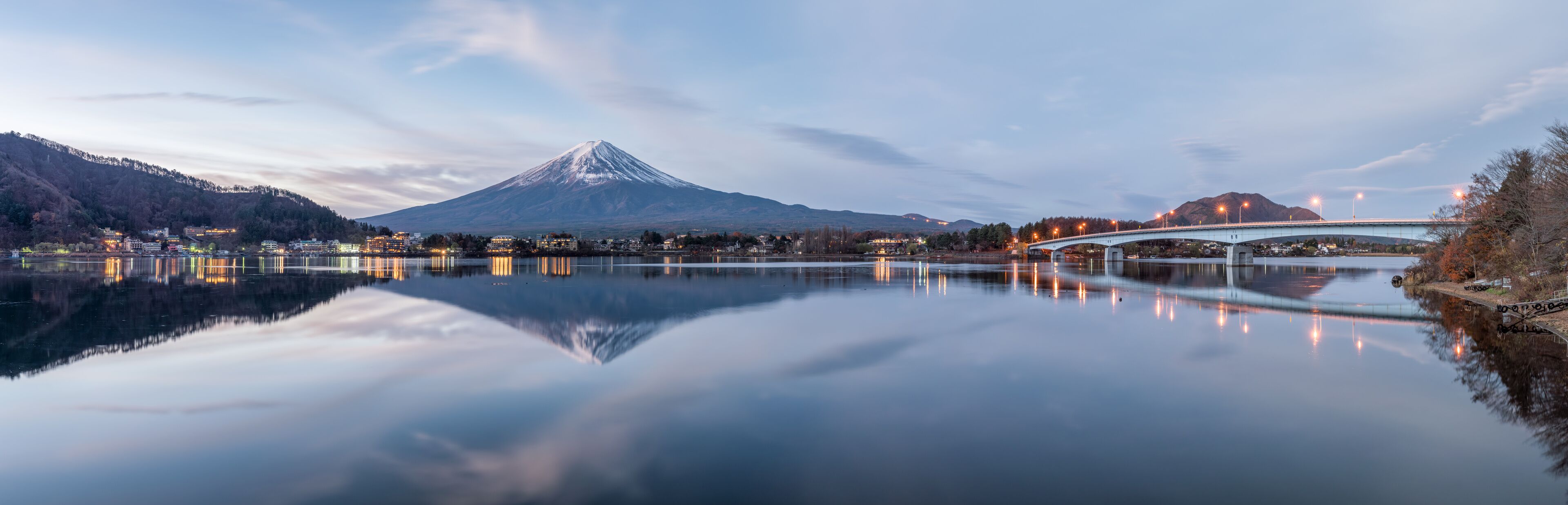 Mount Fuji with reflection seen at Lake Kawaguchi, Fujikawaguchiko, Yamanashi Prefecture, Japan