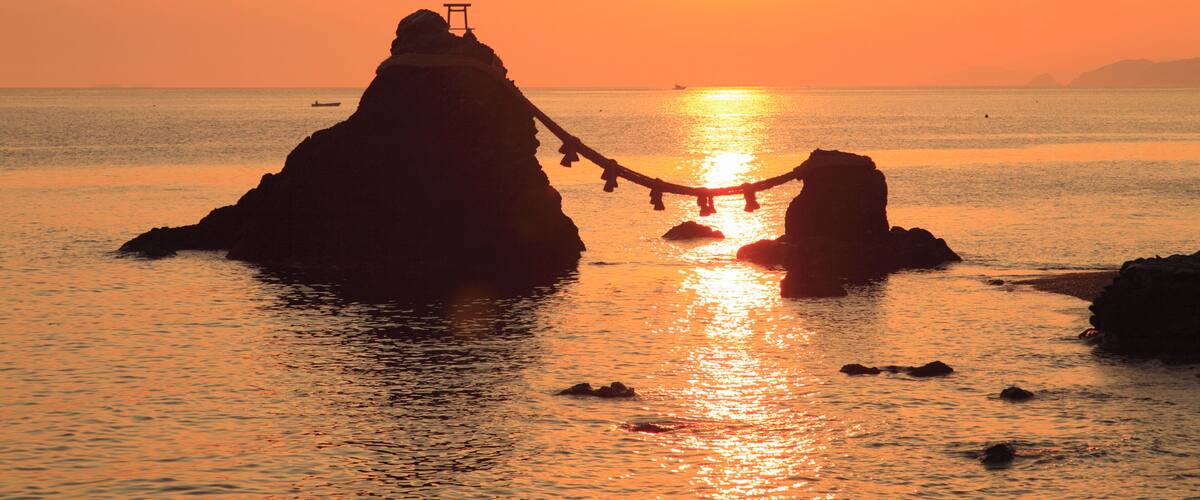 Morning Sun and Meoto-iwa, Ise, Mie, Japan