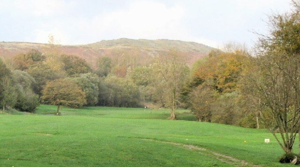 Glynhir golf course. This is the view northeast up the golf course towards Carreg Dwfn (which can be seen in the background). This part of the course is bordered by the river Loughor which runs along the tree line on the right of the photo.