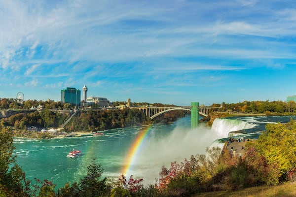 Niagara Falls is a group of three waterfalls at the southern end of Niagara Gorge, between the Canadian province of Ontario and the US state of New York