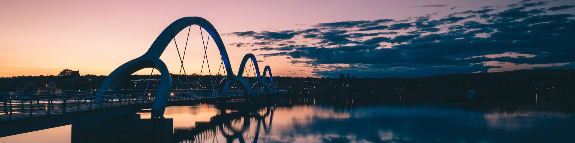 Bridge after sunset in Solvesborg, Sweden.