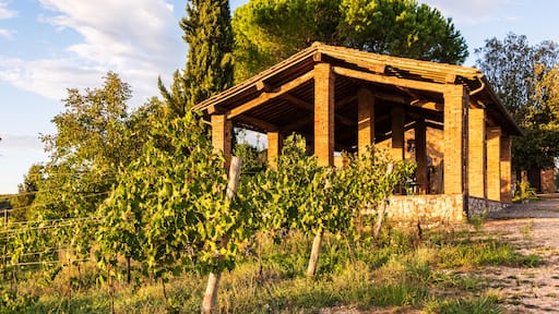 Gebäude auf der Tenuta di Monaciano am Stadtrand von Siena. Hier kann man sich eine Ferienwohnung auf dem Weingut mieten