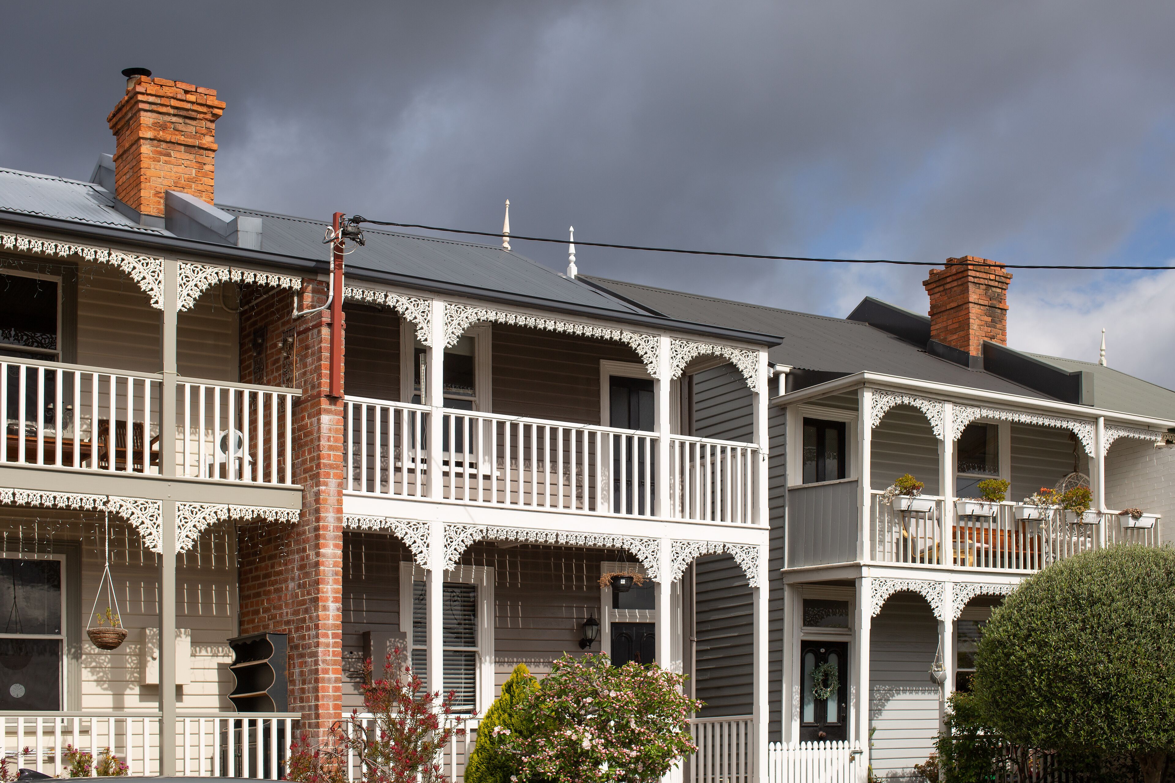 View of heritage weatherboard duplex two storey residential